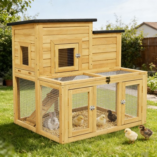 Outdoor wooden rabbit hutch - wooden,