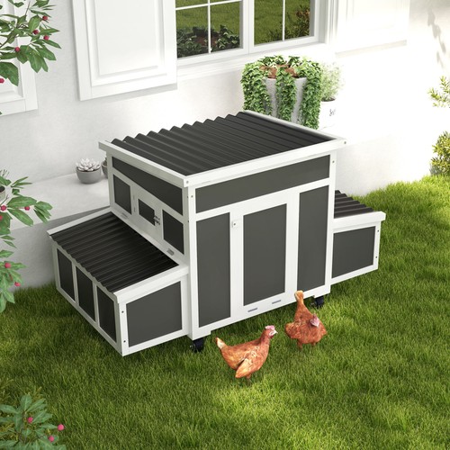 Wooden chicken coop with - chicken,